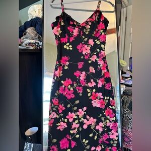 Vintage La Belle Black and Pink Floral Sleeveless Dress